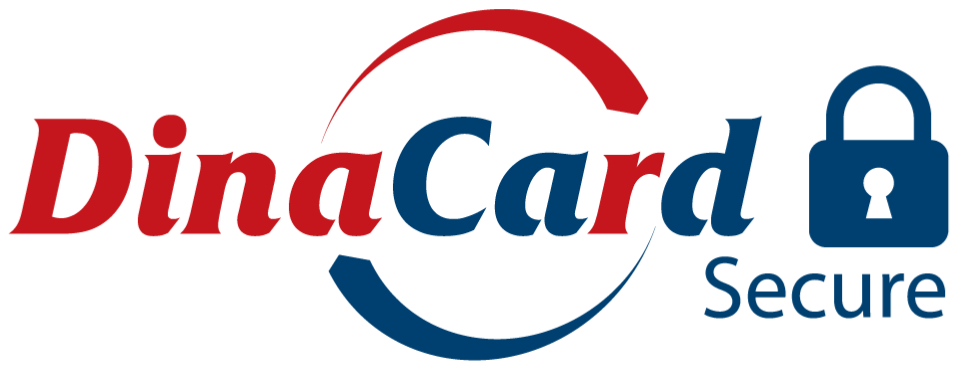 DinaCard Secure logo with red and blue text and a padlock icon signaling security.